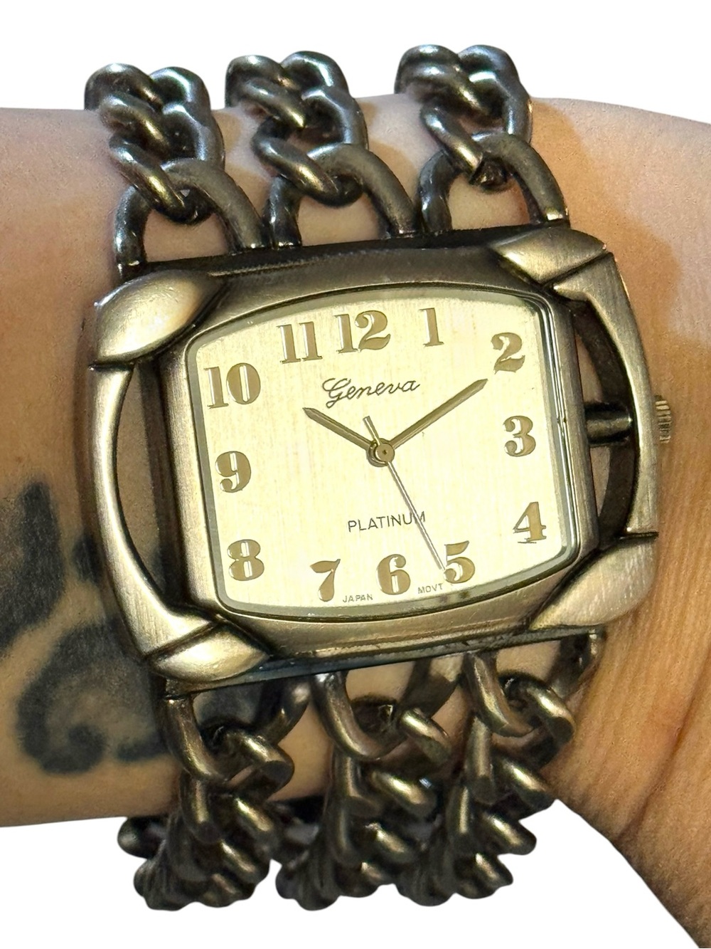 Geneva Platinum Womens Y2K 7405 Gunmetal Multi Chain Quartz Watch Japan Movement